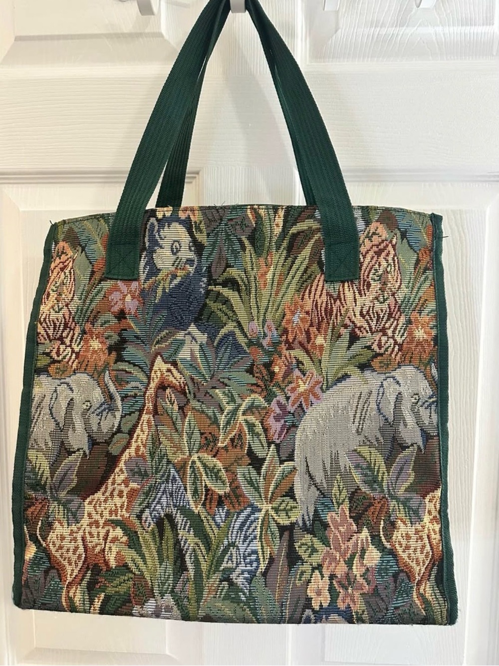 Vintage Tapestry Jungle Animal Tote Bag Green